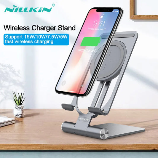 Nillkin Wireless Charger Phone Stand For Samsung Galaxy S24 Ultra/ S23 Ultra Adjustable Holder Fast Charger For iPhone 15/14/13