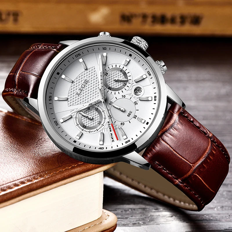 LIGE Top Brand Luxury Fashion New Leather Strap Quartz Men Watches Casual Date Business Male Wristwatches Homme Montre Clock+Box