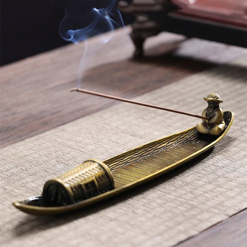 Creative Incense Holder Incense Holder Boat Old Men Fishing Japanese Style Incense Stick Burner Aromatherapy Ornament Home Decor